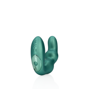 Masseur prostatique vibrant coudé avec télécommande - Vert métallisé