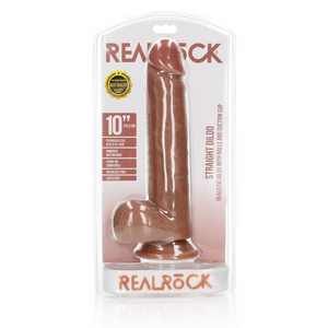 Dildo Réaliste Droit avec Boules et Ventouse - 10 / 25,5 cm