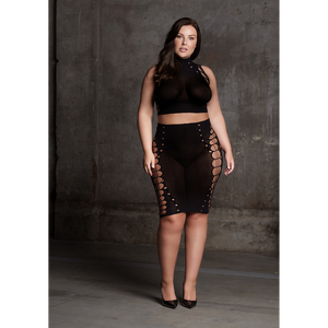 Kala XXXVII - Ensemble deux pièces avec col roulé, crop top et jupe - Grande taille