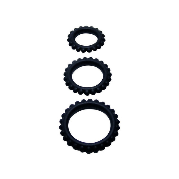 Baile – Titan, set de 3 cockrings en silicone noir (2,8 / 2,4 / 1,9 cm)