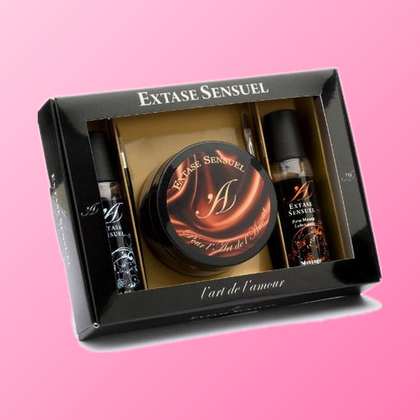 Extase Sensual – Coffret chocolat aphrodisiaque, crème, lubrifiant & huile chauffante