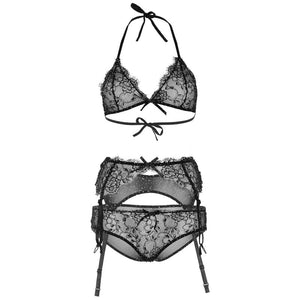 Ensemble soutien-gorge et culotte avec porte-jarretelles dentelle
