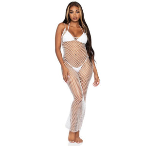 Leg Avenue – Robe maxi en filet torsadé taille unique blanc