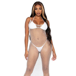 Leg Avenue – Robe maxi en filet torsadé taille unique blanc