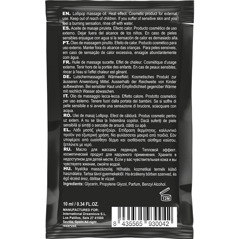Coquette Chic Desire – Huile de massage kissable de poche avec sucette effet chaleur 10 ml