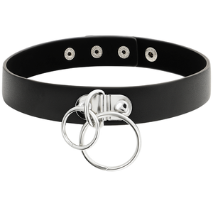 Coquette Chic Desire – Ras de cou double anneau en cuir végan
