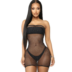 Queen Lingerie – Robe résille avec strass S/L