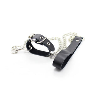 Ohmama Fetish – Collier pénis et bracelet en cuir avec chaîne métallique
