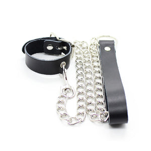 Ohmama Fetish – Collier pénis et bracelet en cuir avec chaîne métallique