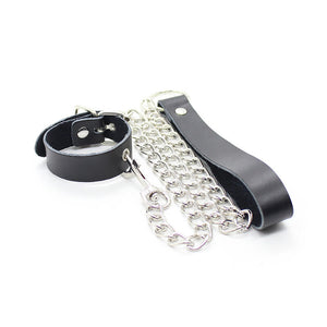 Ohmama Fetish – Collier pénis et bracelet en cuir avec chaîne métallique