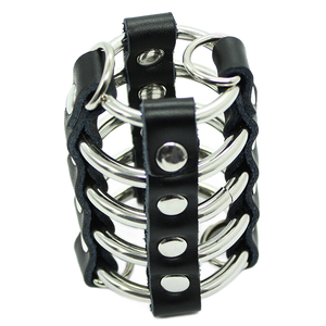 Ohmama Fetish – Cage pénis avec anneaux métalliques et sangle en cuir