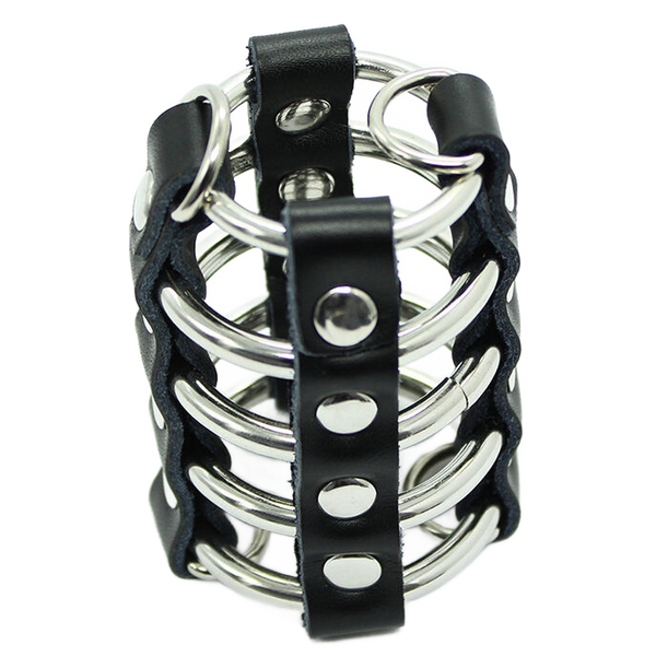 Ohmama Fetish – Cage pénis avec anneaux métalliques et sangle en cuir