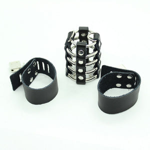 Ohmama Fetish – Cage pénis avec anneaux métalliques et sangle en cuir