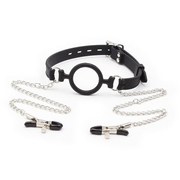 Ohmama Fetish – Ring gag avec chaînes et pinces à télénols