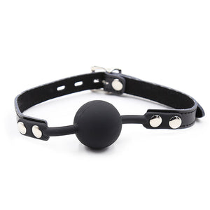 Ohmama Fetish – Baillon balle en silicone avec ceinture en cuir (cadenas inclus)