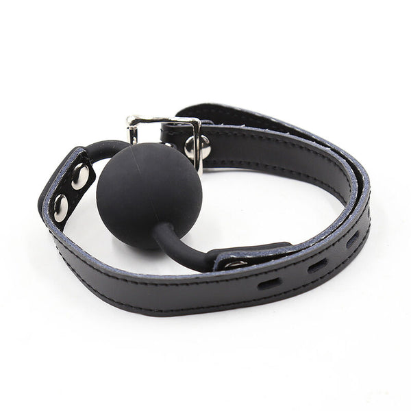 Ohmama Fetish – Baillon balle en silicone avec ceinture en cuir (cadenas inclus)