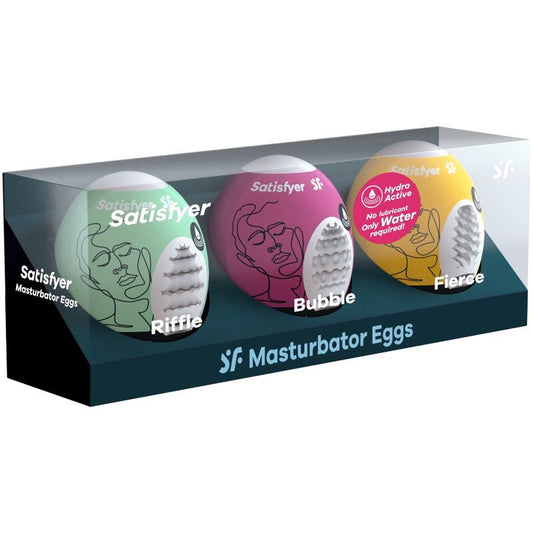 SATISFYER - 3 HUEVOS MASTURBADORES RIFFLE, BUBBLE &amp; FIERCE