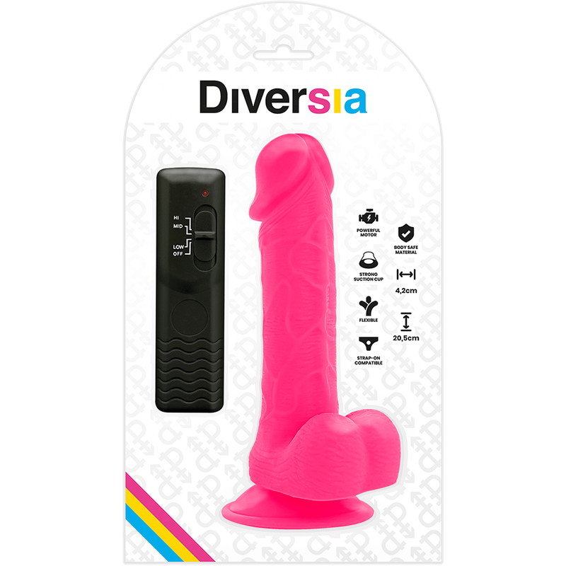 DIVERSIA - ECHTE FLEXIBELE DILDO MET ROZE VIBRATIE 20,5 CM -O- 4,2 CM