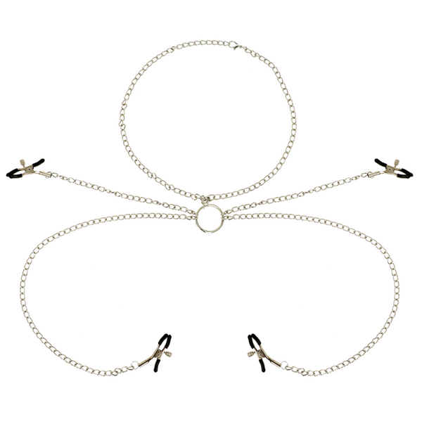 Ohmama fetish 4 pinces à tétons avec collier chaîne