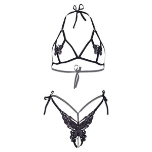 Leg Avenue – Ensemble deux pièces soutien-gorge et culotte papillons & perles taille unique - noir