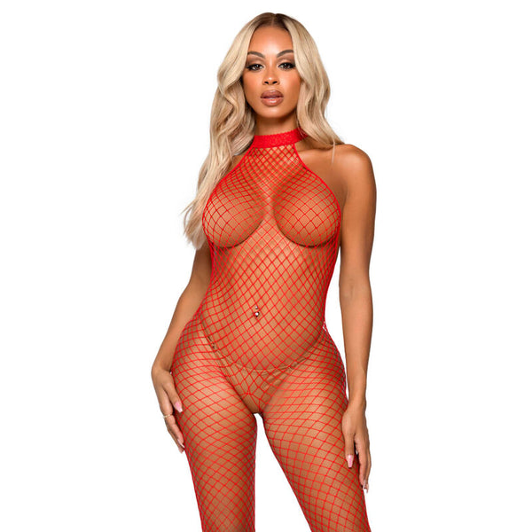 Bodystocking résille dos nu col montant