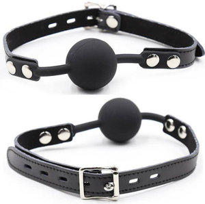 Ohmama Fetish – Baillon balle en silicone avec ceinture en cuir (cadenas inclus)