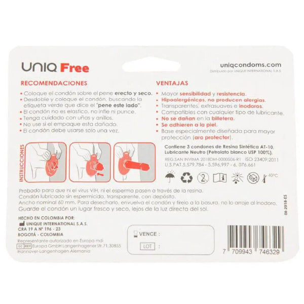 UNIQ - FREE PRESERVATIVOS WITH ARO PROTECTOR SIN LATEX 3 UNIDADES