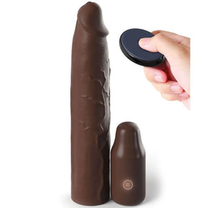 FANTASY X-TENSIONS ELITE 9 INCH SLEEVE VIBRATING 3 INCH PLUG WITH REMOTE BROWN