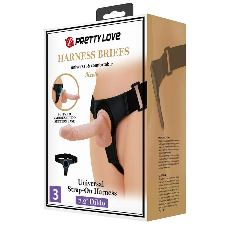 PRETTY LOVE - HARNESS BRIEFS ARNÉS UNIVERSAL WITH DILDO KEVIN 19 CM NATURAL