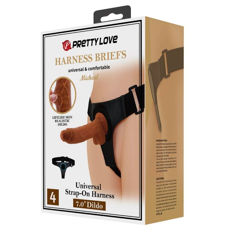 PRETTY LOVE - HARNESS BRIEFS ARNÉS UNIVERSAL WITH DILDO MICHEAL 20 CM NEGRO
