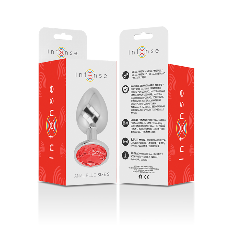 INTENSE - ALUMINUM METAL ANAL PLUG WITH CRYSTAL ROJO TALLA S