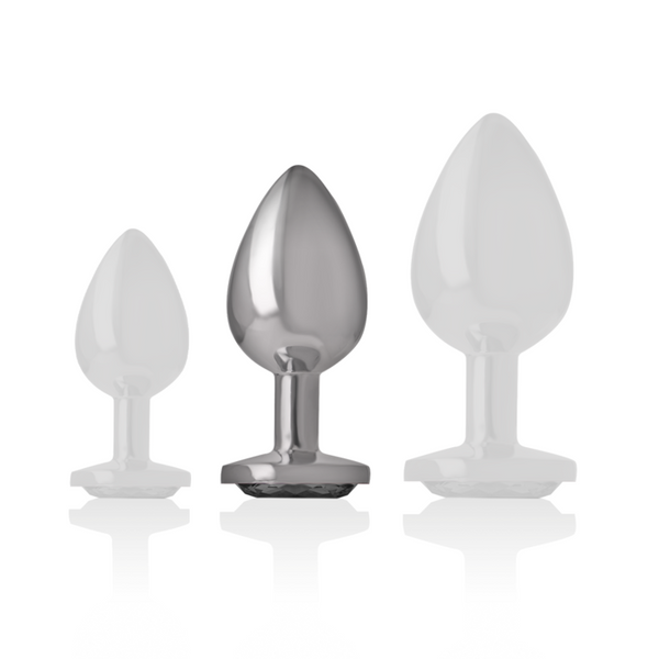 Intense – Plug anal en métal aluminium avec verre noir taille M
