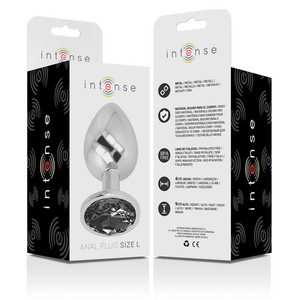 Intense – Plug anal en métal aluminium avec verre noir taille L