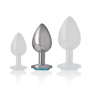 Intense – Plug anal en métal aluminium avec verre bleu taille M