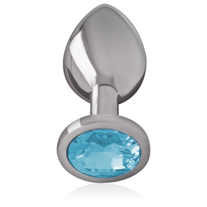 Intense – Plug anal en métal aluminium avec verre bleu taille M