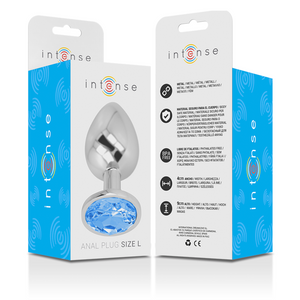 Intense – Plug anal en métal aluminium avec cristal bleu taille L