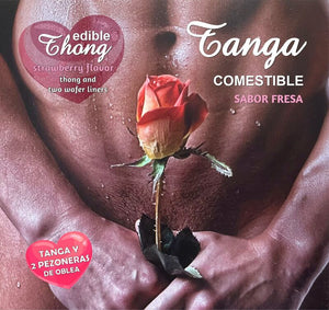 HOTFLOWERS – Thong homme comestible + 2 cache-tétons Azyme fraise