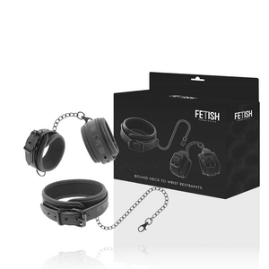Fetish Submissive – Collier et menottes en cuir végan avec doublure en noprène