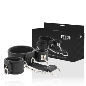 Fetish Submissive – Collier et menottes en cuir végan avec doublure en noprène