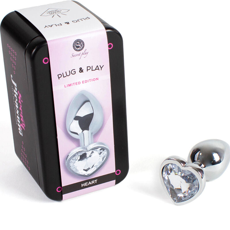 SecretPlay – Plug anal en métal coeur cristal clair petite taille 7 cm