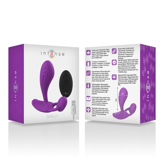 INTENSE - SHELLY DUO ANAL-PERINEO, VAGINAL-CLITORIS REMOTO MORADO
