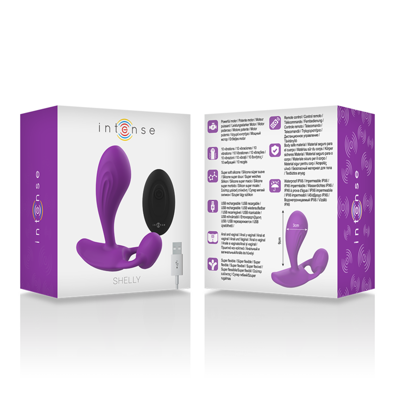 INTENSE - SHELLY DUO ANAL-PERINEO, VAGINAL-CLITORIS REMOTO MORADO