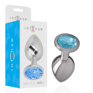 Intense – Plug anal en métal aluminium avec cristal bleu taille L