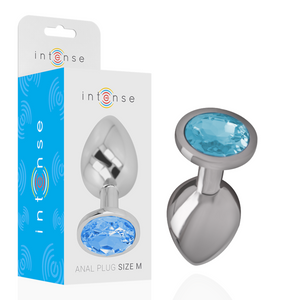 Intense – Plug anal en métal aluminium avec verre bleu taille M