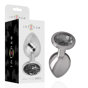 Intense – Plug anal en métal aluminium avec verre noir taille L