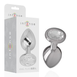 Intense – Plug anal en métal aluminium avec cristal dargent taille L