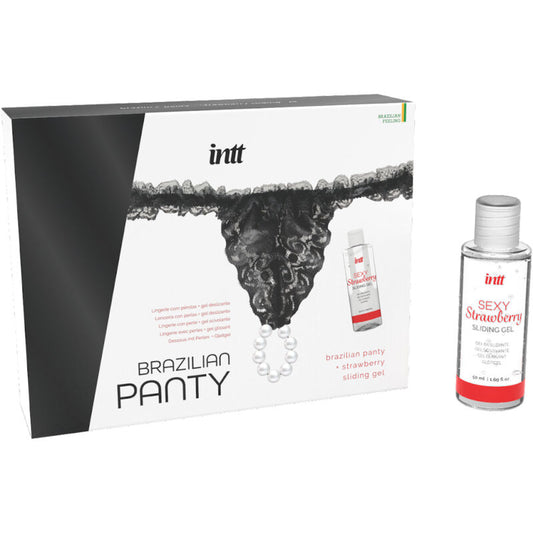 INTT RELEASES - PANTY BRASILEÑA NEGRA MET PERLAS Y GEL LUBRICANTE 50 ML