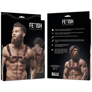 Fetish Submissive Attitude – Harnais de poitrine en éco-cuir pour homme noir/rouge