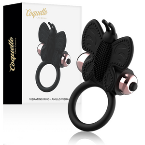 Coquette Chic Desire – Cockring papillon avec vibrateur noir/ or