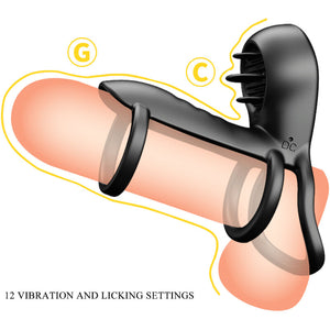Pretty Love – Gaine pénis jammy 12 vibrations avec langue en silicone rechargeable